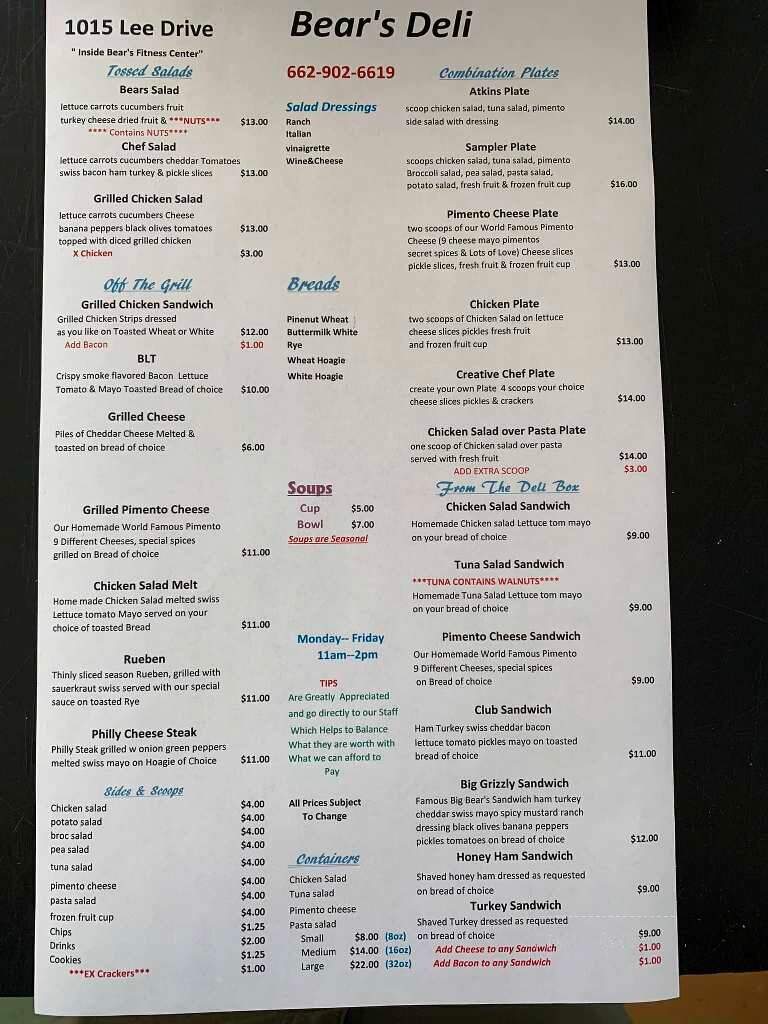 Bear's Deli - Clarksdale, MS menu_pic