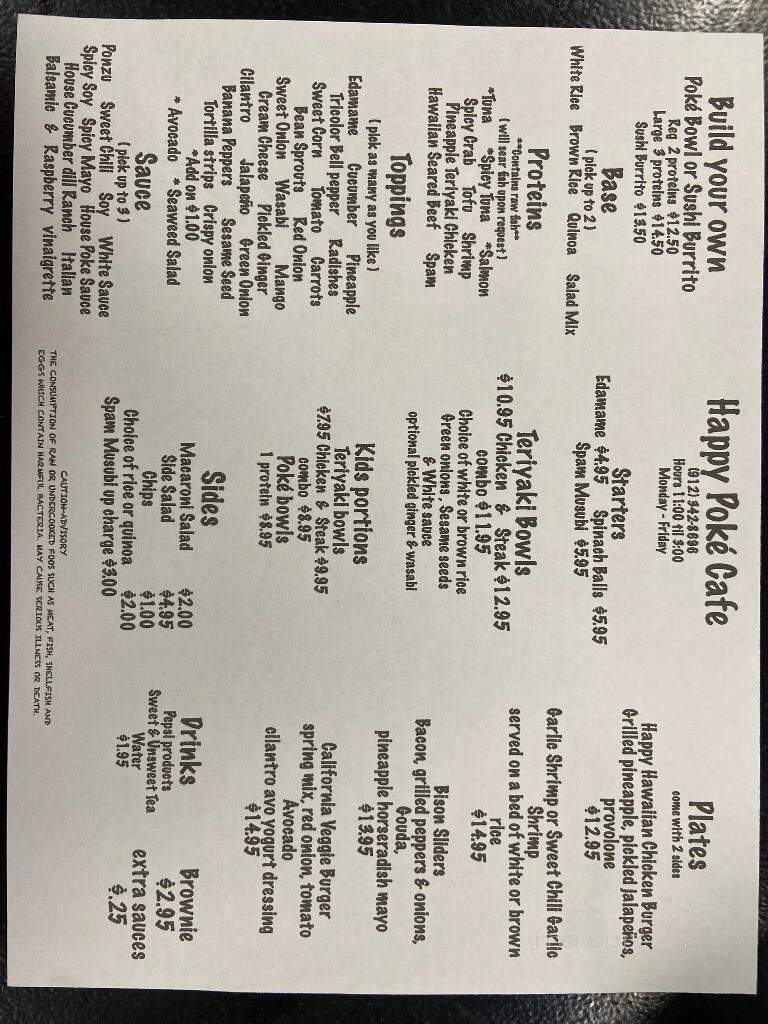 Happy Poke Cafe - Brunswick, GA menu_pic