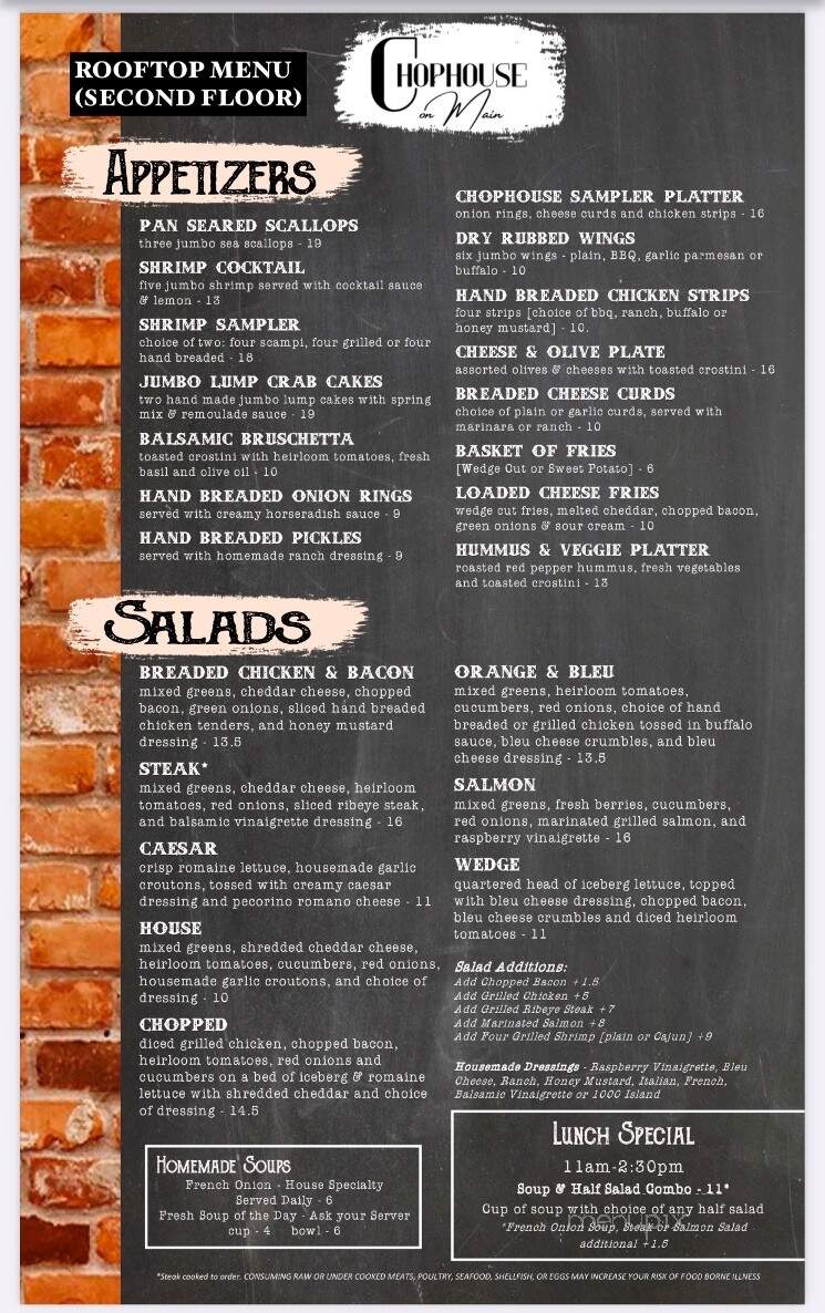 Chophouse On Main - Mahomet, IL menu_pic