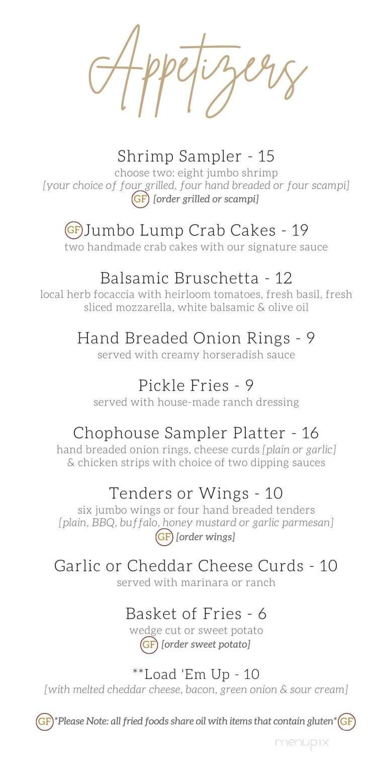 Chophouse On Main - Mahomet, IL menu_pic