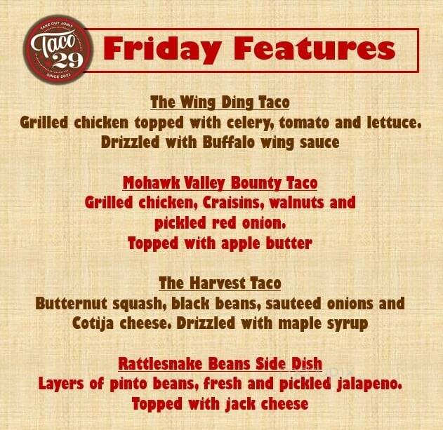 Taco 29 - Canajoharie, NY menu_pic