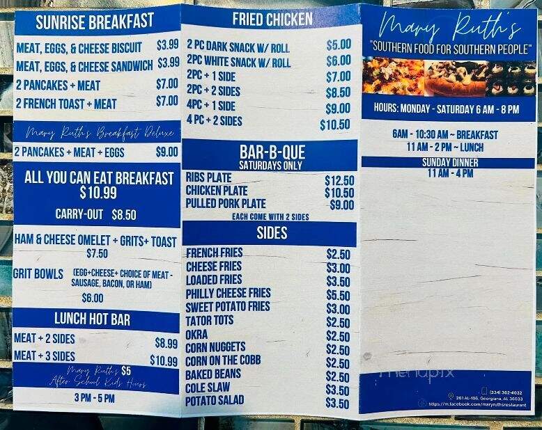 Mary Ruth's Restaurant - Georgiana, AL menu_pic