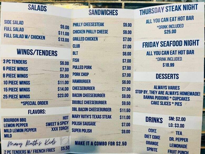 Mary Ruth's Restaurant - Georgiana, AL menu_pic