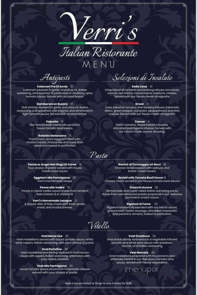 Verri's Italian Ristorante - Hendersonville, NC menu_pic