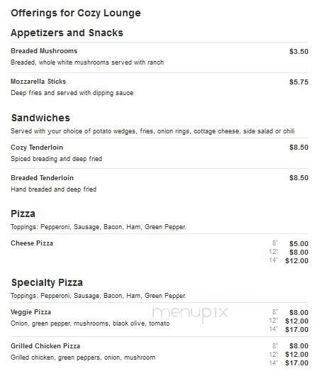 Cozy Lounge - Kokomo, IN menu_pic