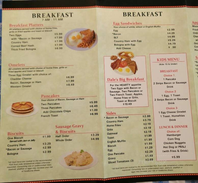 Dale's Diner - Montvale, VA menu_pic