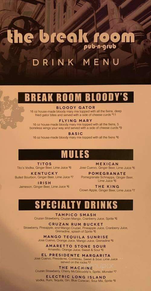 The Breakroom Pub and Grub - Tampico, IL menu_pic