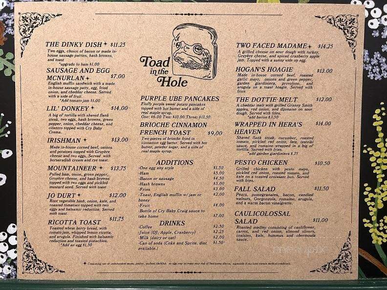 Toad in the Hole - Eagle River, WI menu_pic