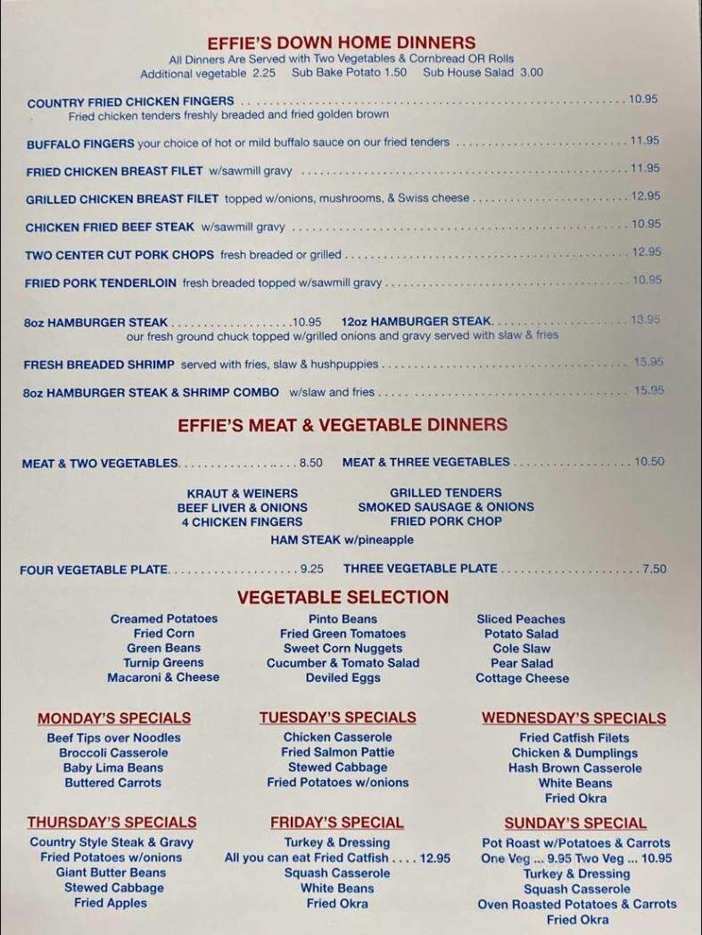 Aunt Effies Restaurant - Ringgold, GA menu_pic