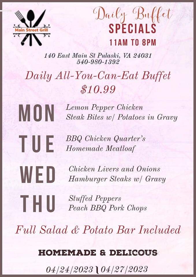 Main Street Grill - Pulaski, VA menu_pic