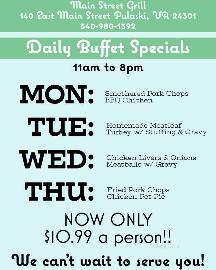 Main Street Grill - Pulaski, VA menu_pic
