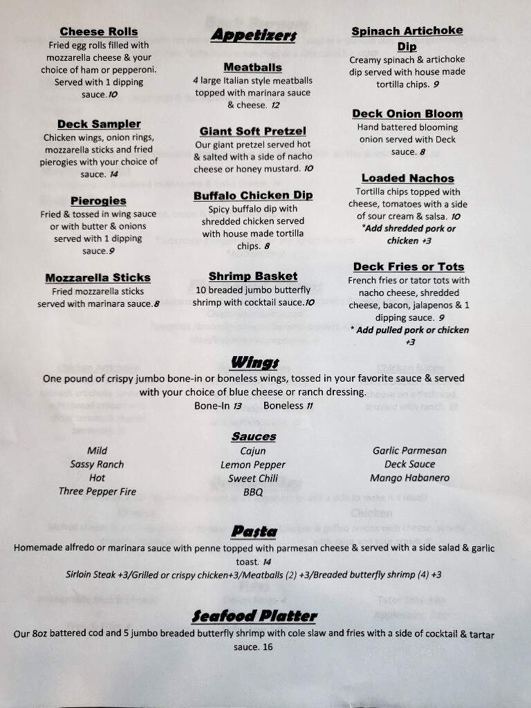Back Deck Grill - Bridgeport, OH menu_pic
