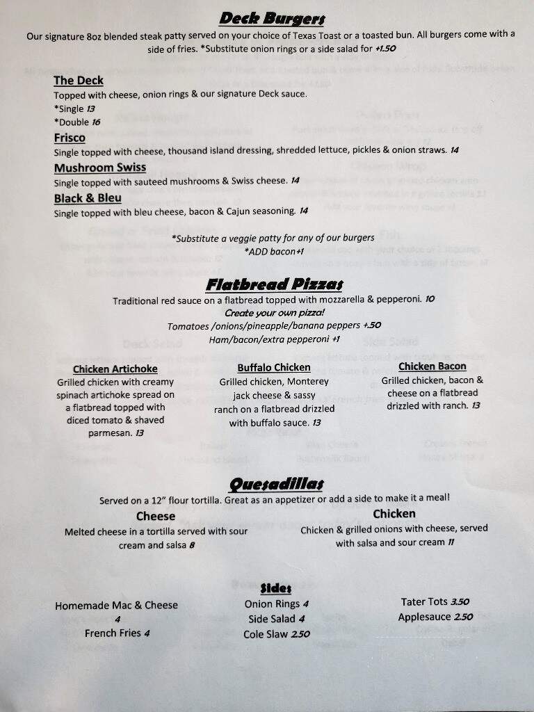 Back Deck Grill - Bridgeport, OH menu_pic