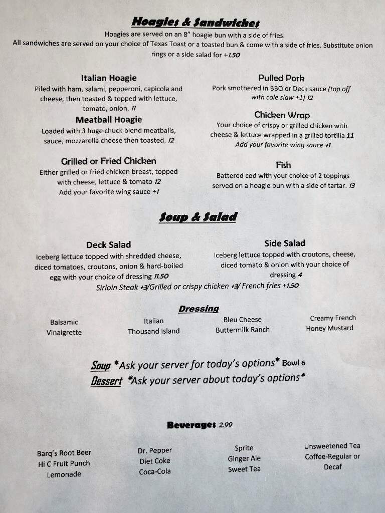 Back Deck Grill - Bridgeport, OH menu_pic