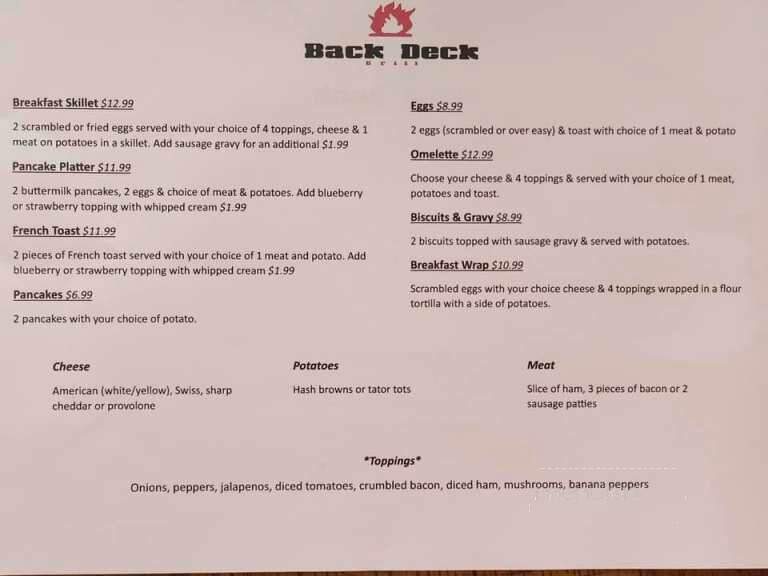 Back Deck Grill - Bridgeport, OH menu_pic