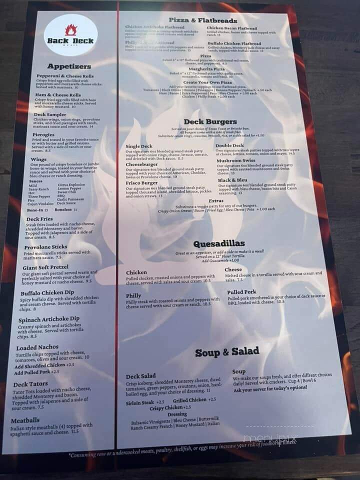 Back Deck Grill - Bridgeport, OH menu_pic