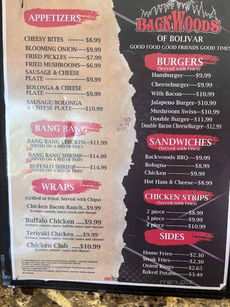Backwoods Restaurant - Bolivar, TN menu_pic