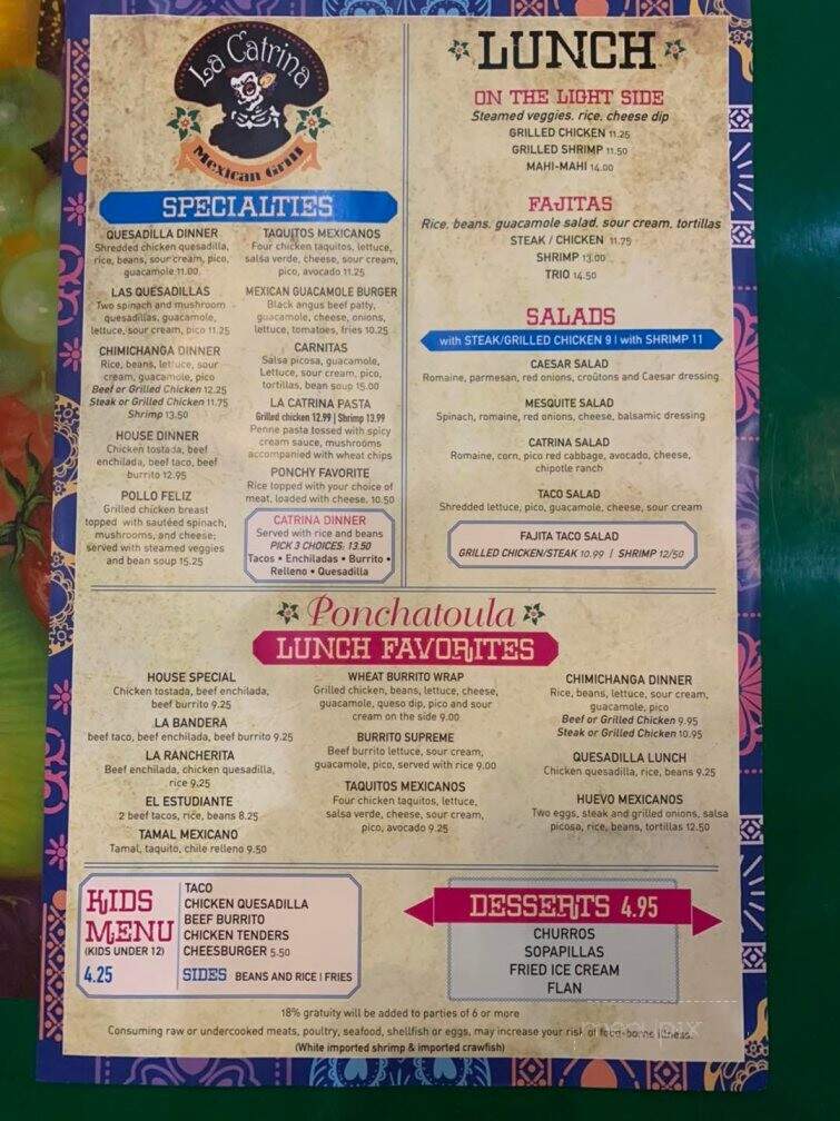 La Catrina Mexican Grill - Ponchatoula, LA menu_pic