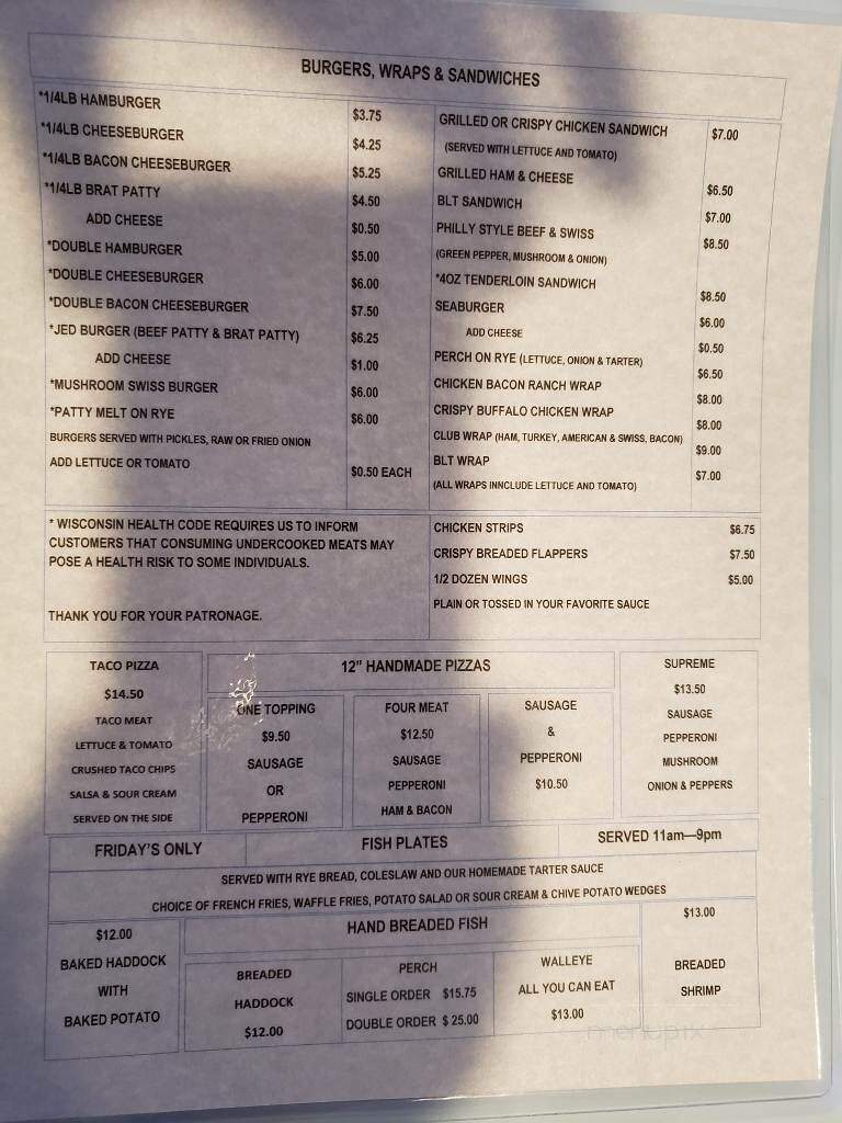 Jed's New Stein n Grill - New Franken, WI menu_pic