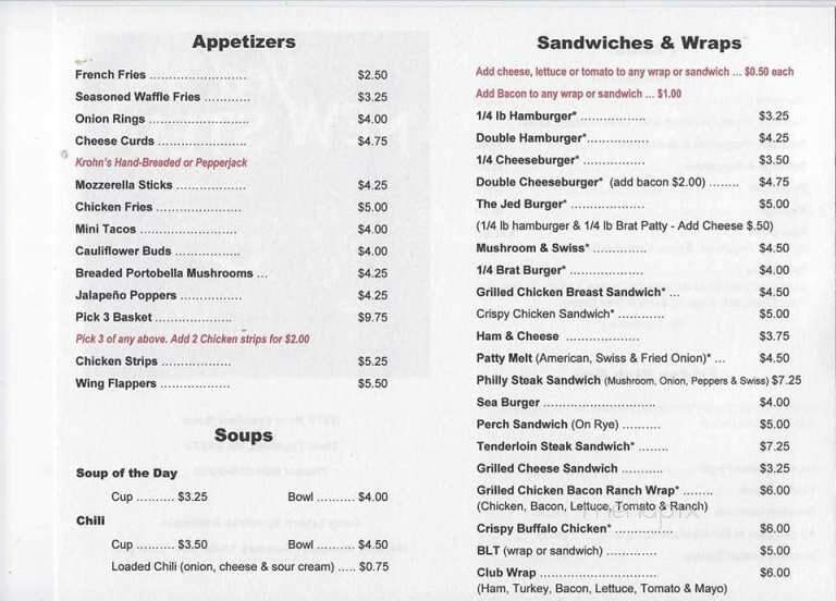 Jed's New Stein n Grill - New Franken, WI menu_pic
