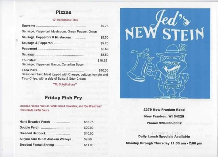 Jed's New Stein n Grill - New Franken, WI menu_pic