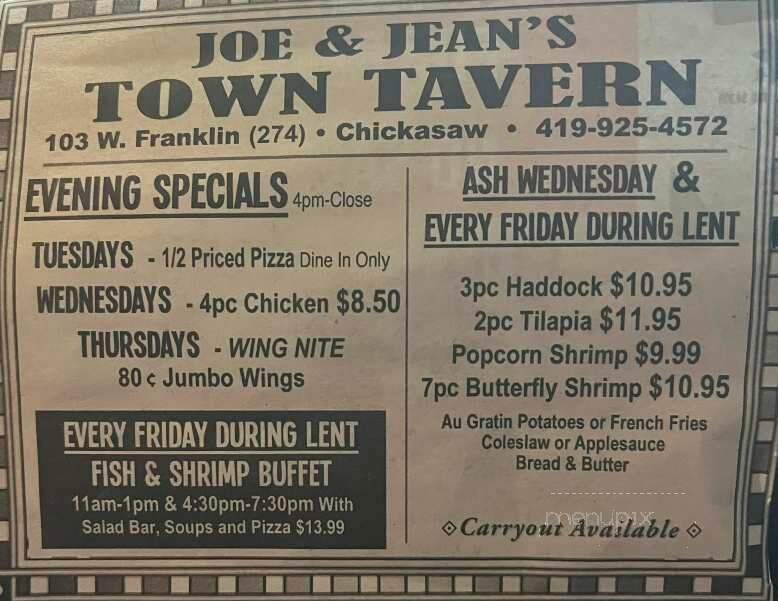 Town Tavern - Chickasaw, OH menu_pic
