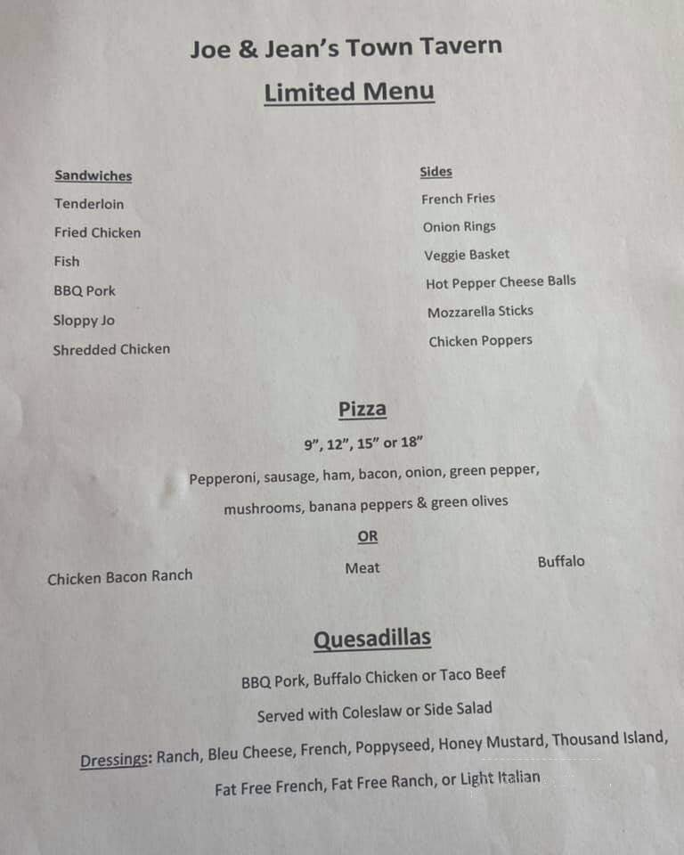Town Tavern - Chickasaw, OH menu_pic