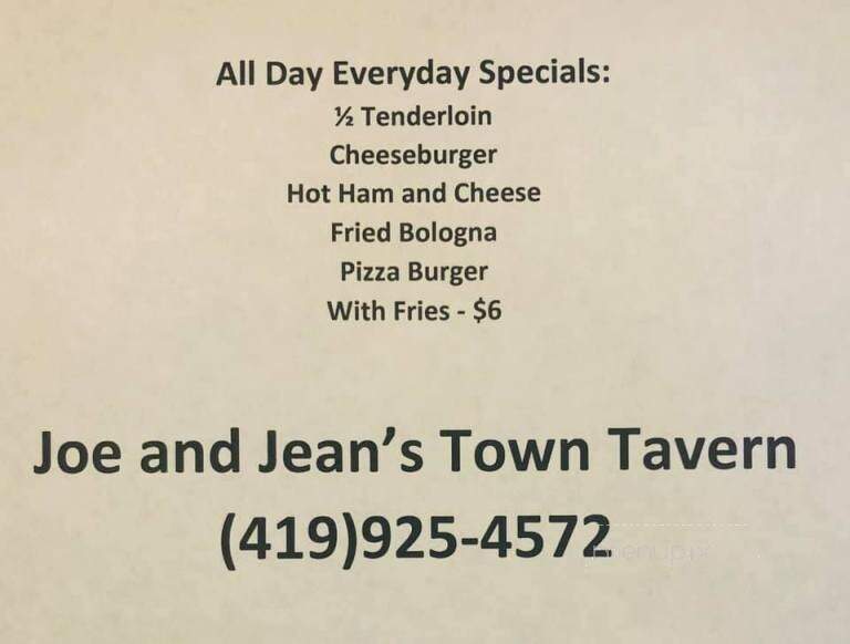 Town Tavern - Chickasaw, OH menu_pic