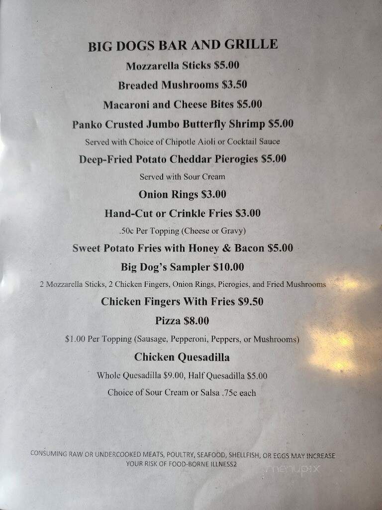 Big Dogs Bar & Grille - Junedale, PA menu_pic