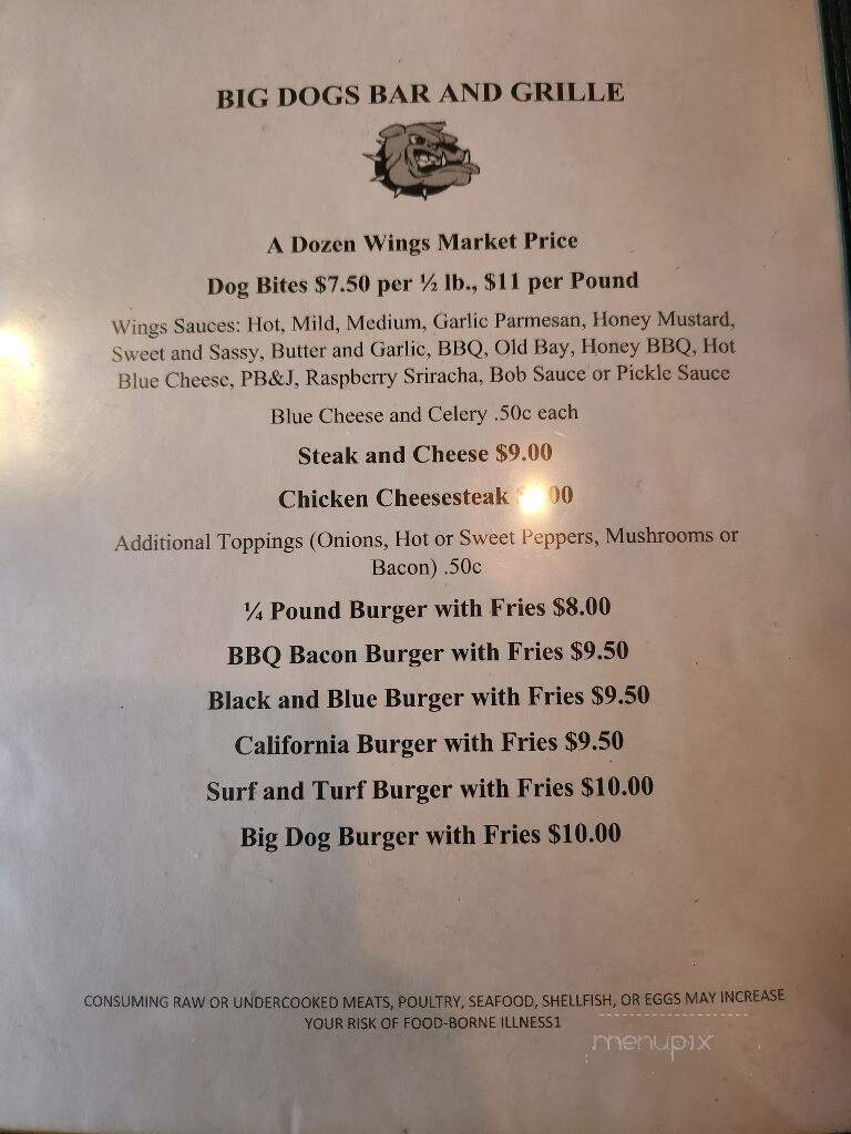 Big Dogs Bar & Grille - Junedale, PA menu_pic