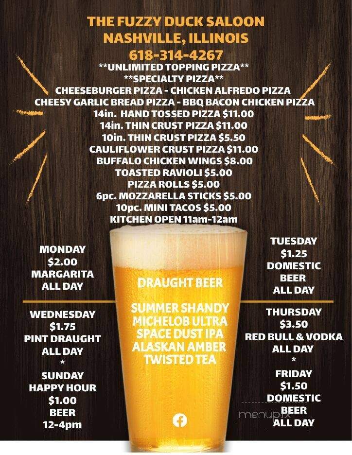 The Fuzzy Duck Saloon - Nashville, IL menu_pic