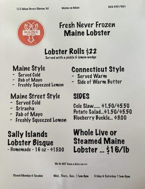 Maine on Main - Clinton, NJ menu_pic