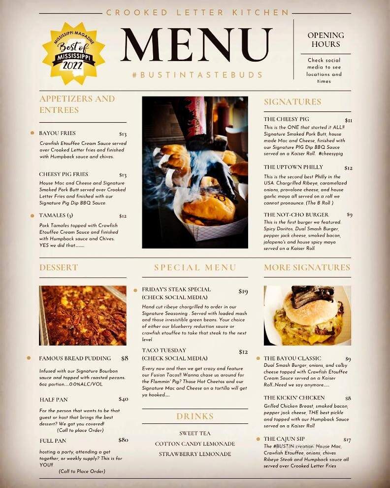 Crooked Letter Kitchen - Pelahatchie, MS menu_pic