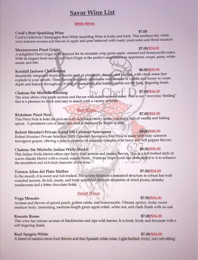 Savor by Chef D - West Liberty, IA menu_pic