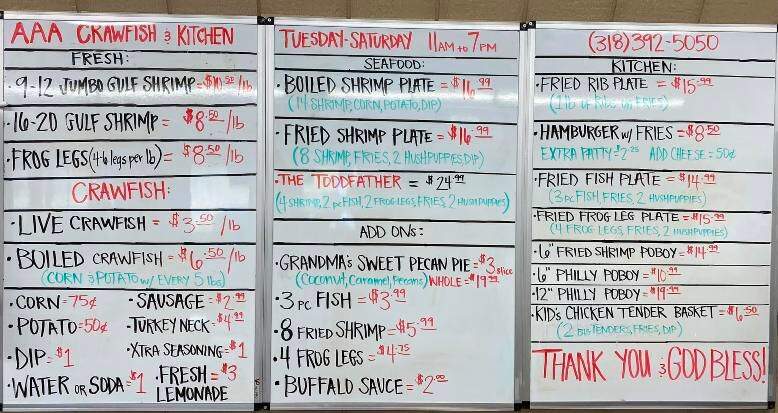 AAA Crawfish and Seafood - Colfax, LA menu_pic