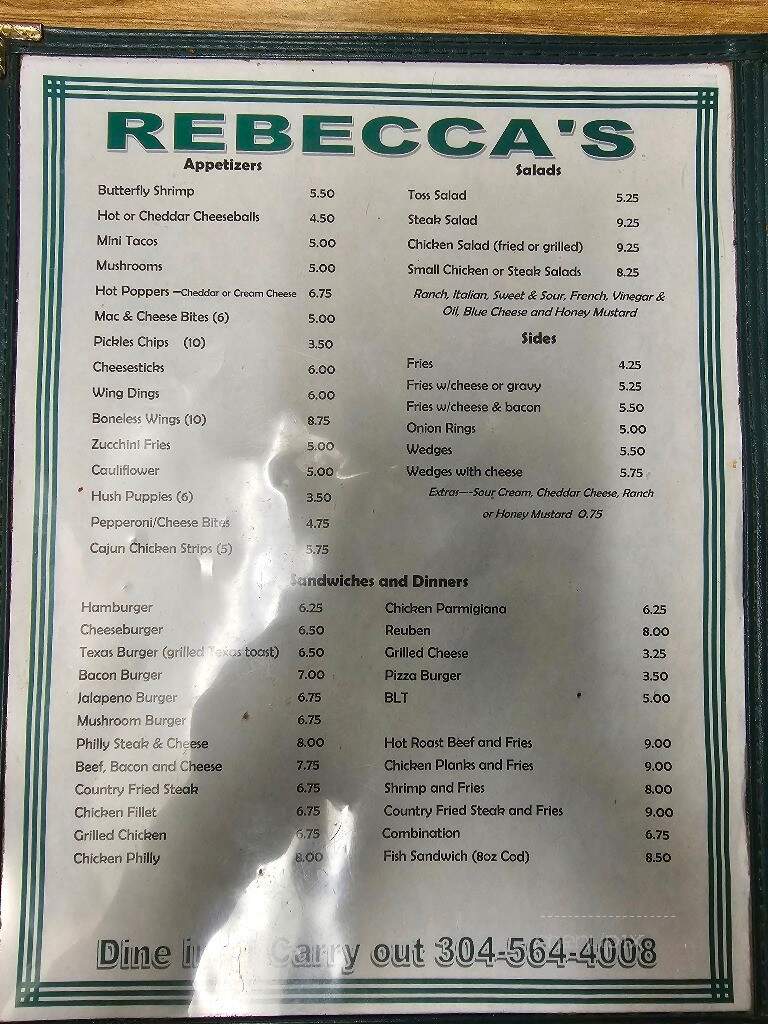 Rebecca's Restaurant & Lounge - New Cumberland, WV menu_pic