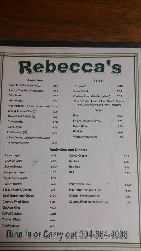 Rebecca's Restaurant & Lounge - New Cumberland, WV menu_pic