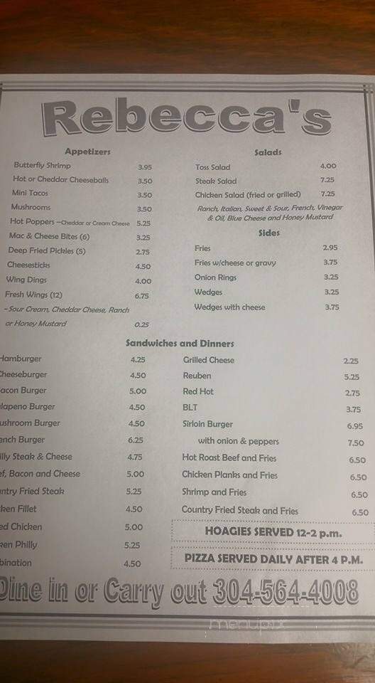 Rebecca's Restaurant & Lounge - New Cumberland, WV menu_pic