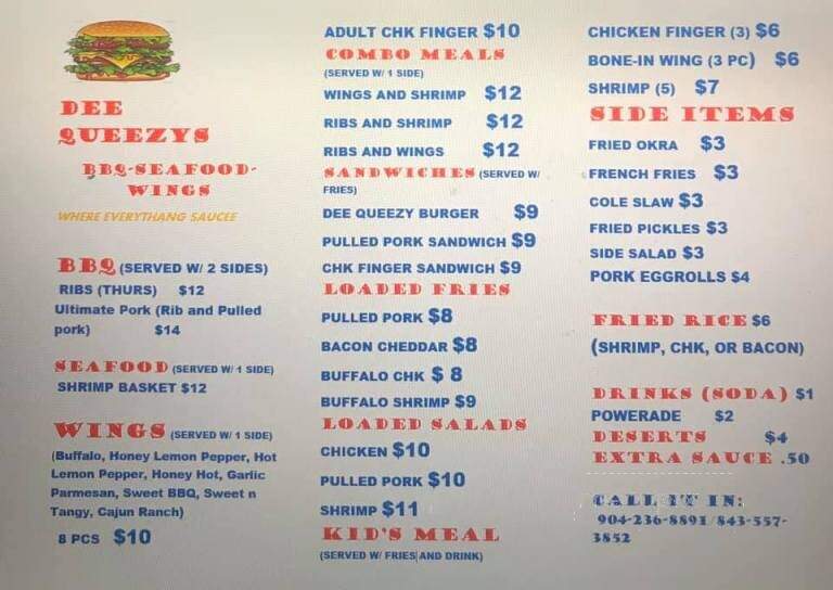 Dee Queezys - Fernandina Beach, FL menu_pic