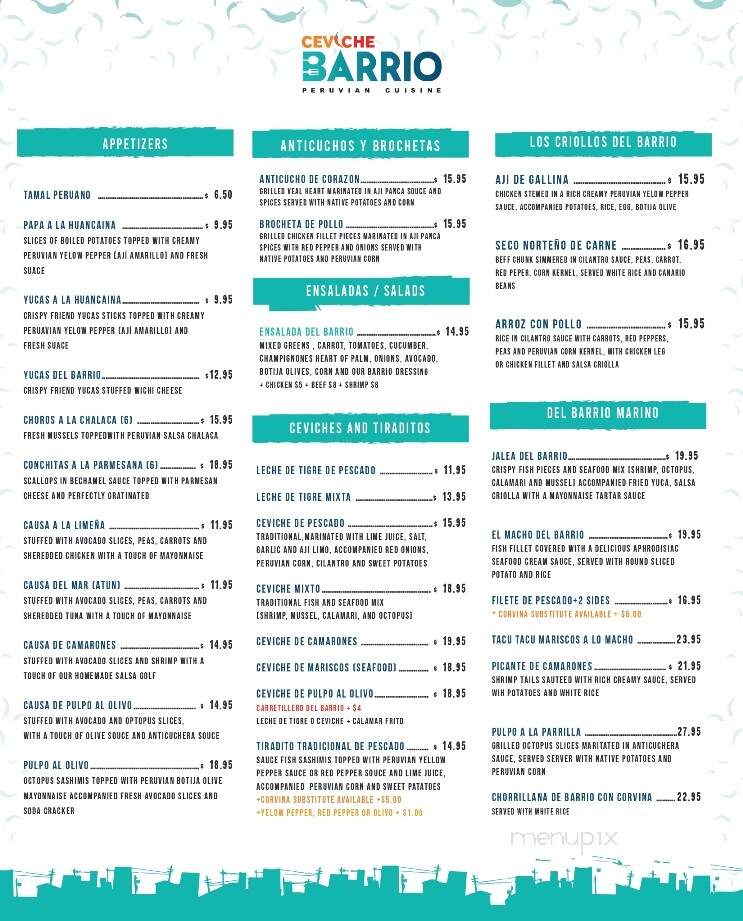 Ceviche Barrio Peruvian Cuisine - Fort Lauderdale, FL menu_pic