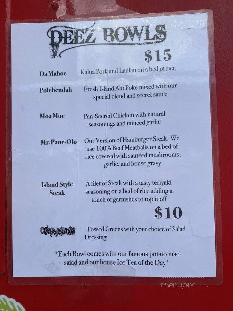Deez Bowls - Kahuku, HI menu_pic