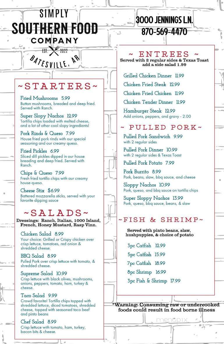 Simply Southern Food Co - Batesville, AR menu_pic