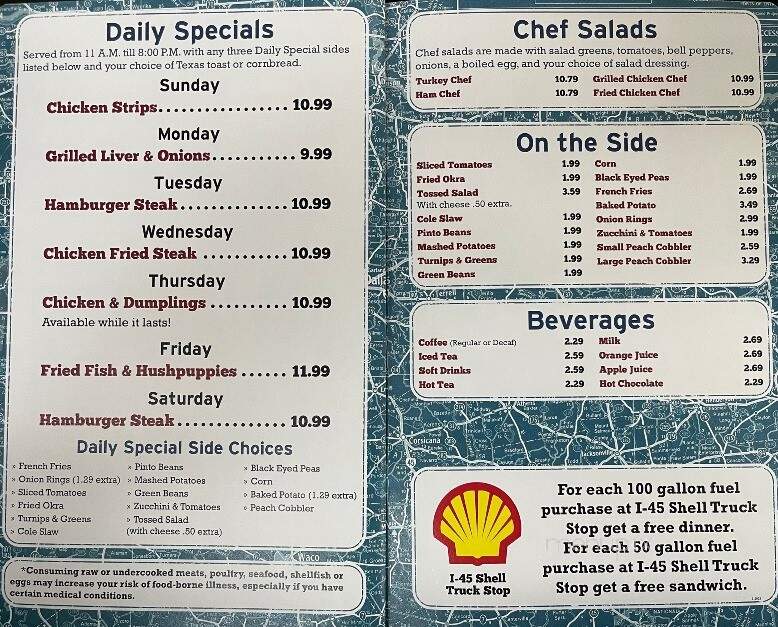 I-45 Restaurant - Fairfield, TX menu_pic