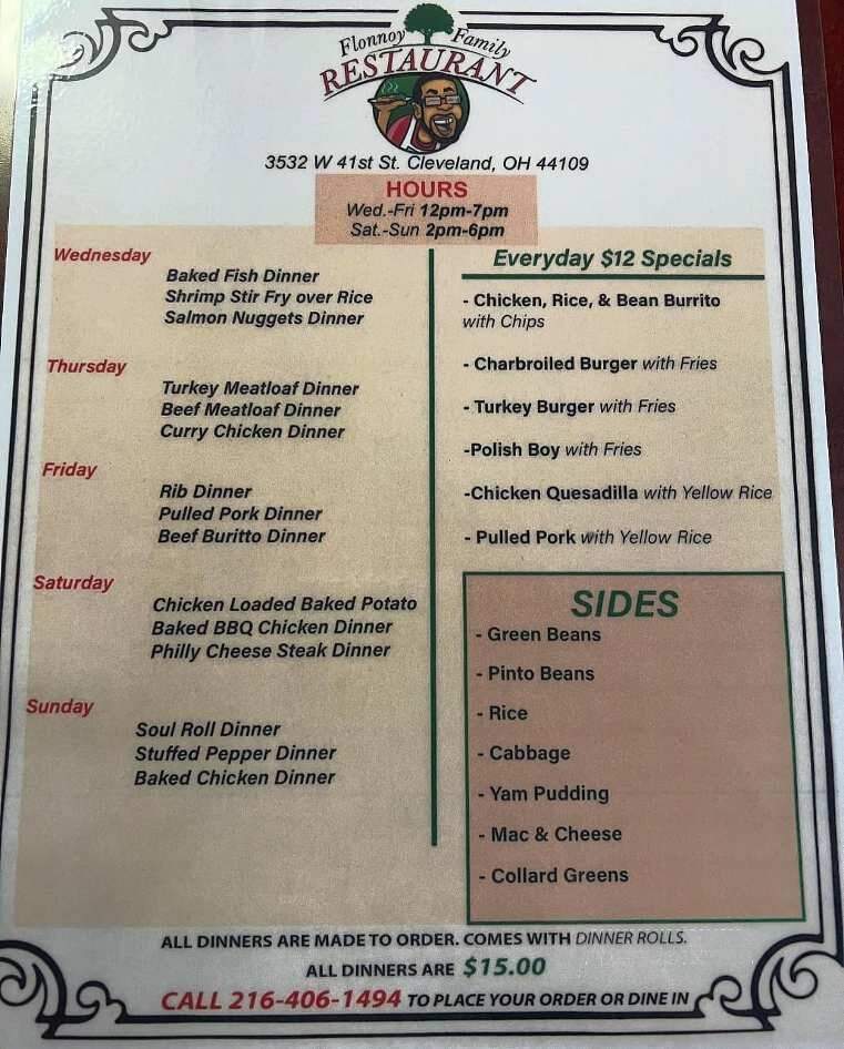 Flonnoy Family Restaurant - Cleveland, OH menu_pic