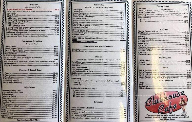 Clubhouse Cafe - Laona, WI menu_pic