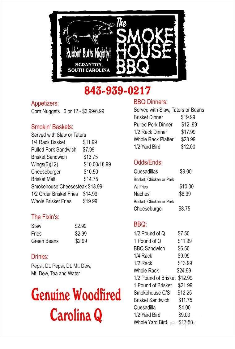 The Smokehouse BBQ & Grill - Scranton, SC menu_pic
