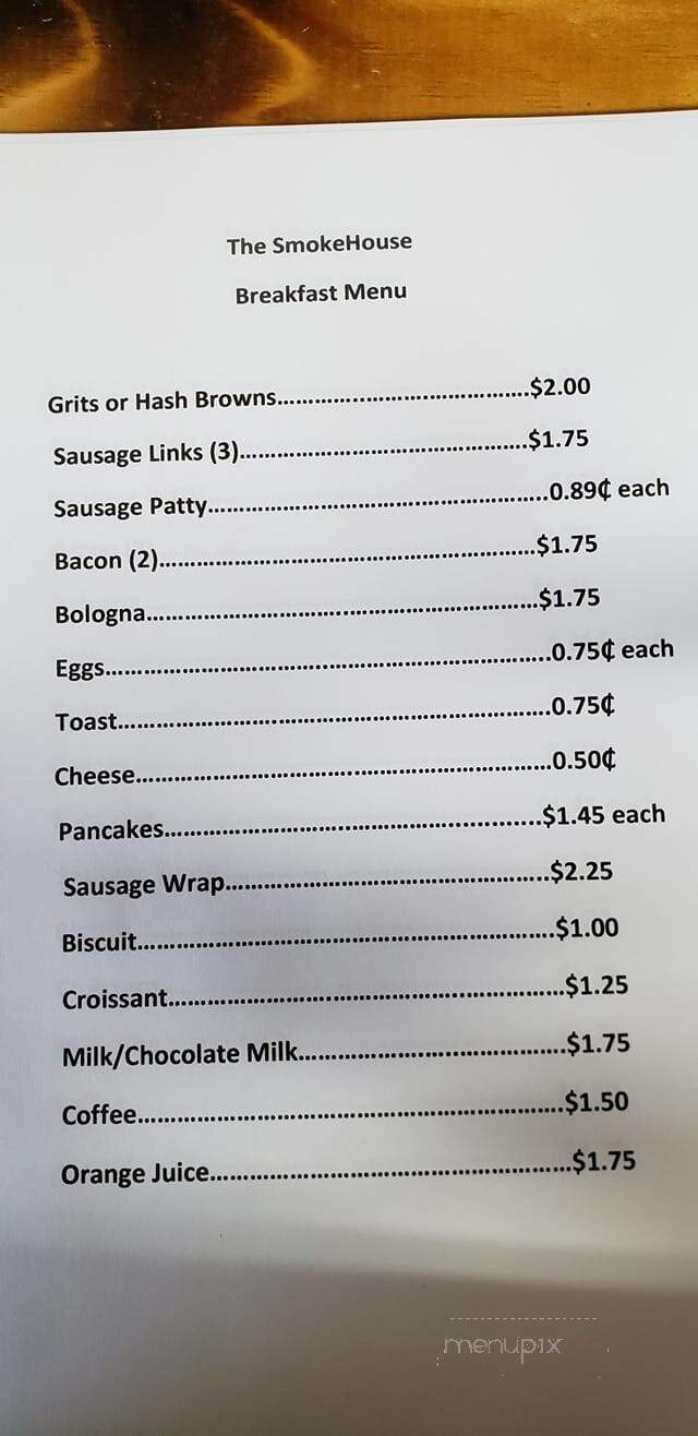 The Smokehouse BBQ & Grill - Scranton, SC menu_pic