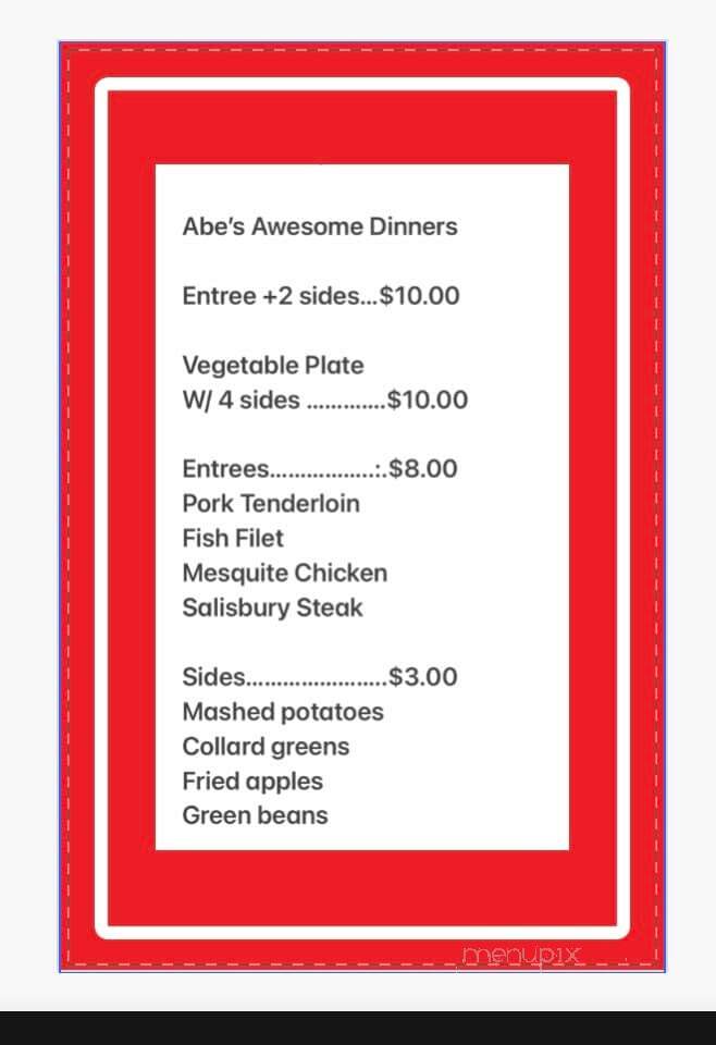 Abe's Awesome Cafe - Hodgenville, KY menu_pic