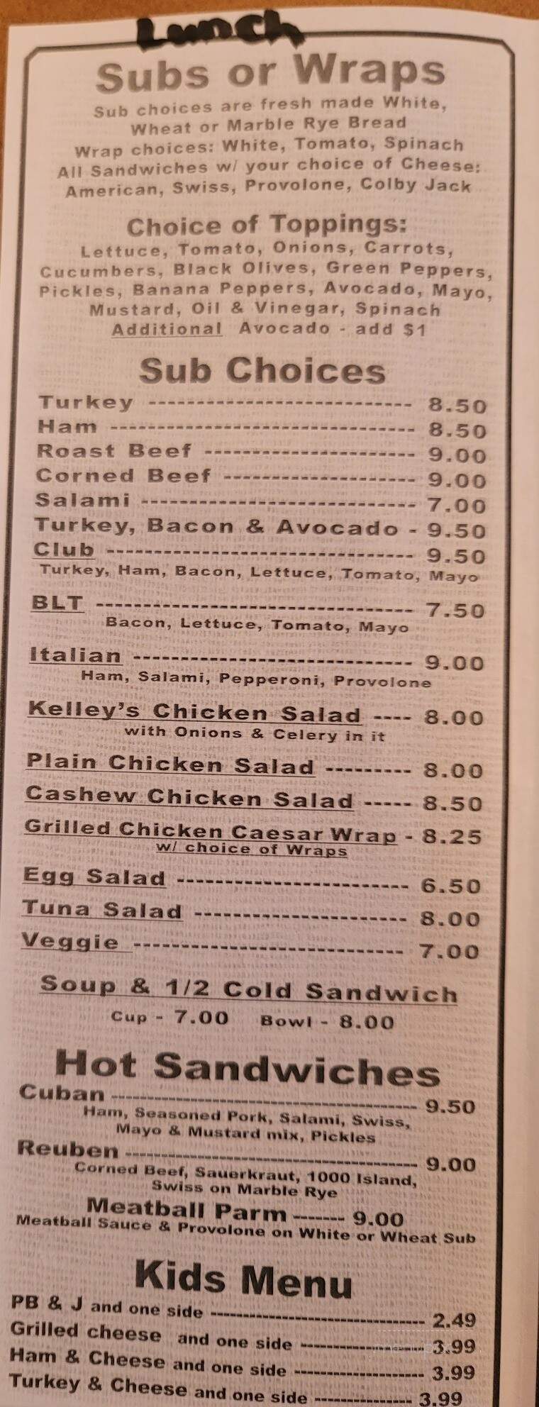 Kelley's Lunch Box - Bushnell, FL menu_pic
