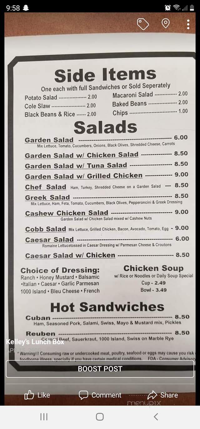 Kelley's Lunch Box - Bushnell, FL menu_pic